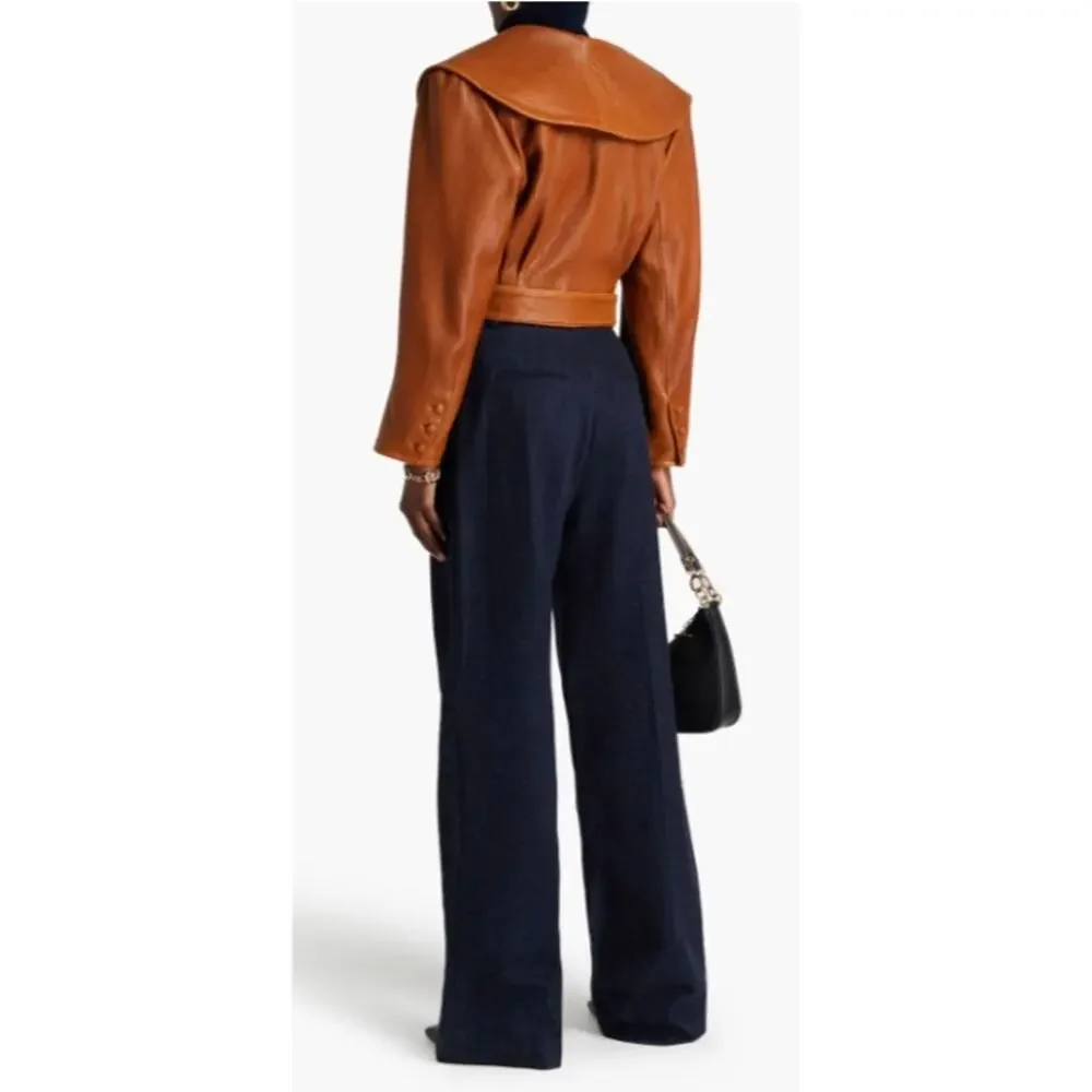 FRAME Cropped Pebbled Leather Belted Jacket‎